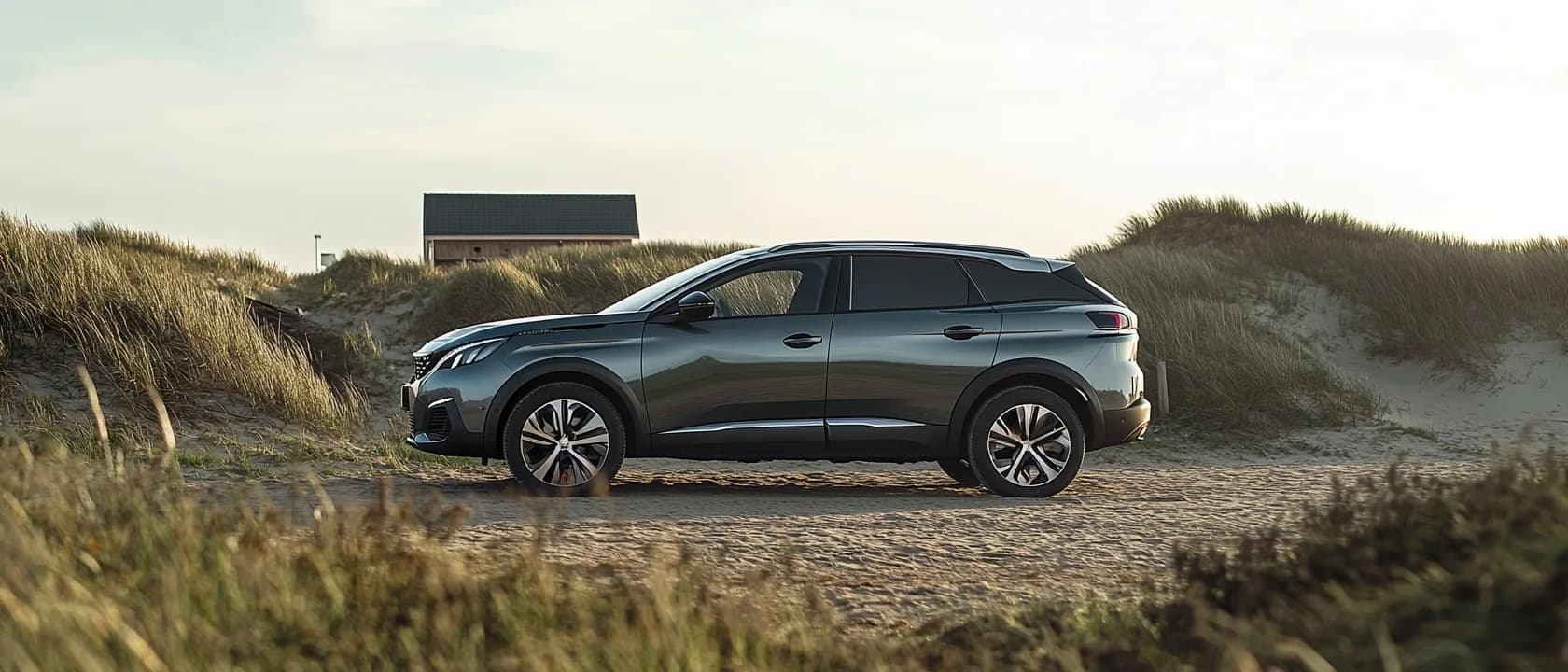 Grijze Peugeot 3008 SUV geparkeerd in het duingebied bij Castricum