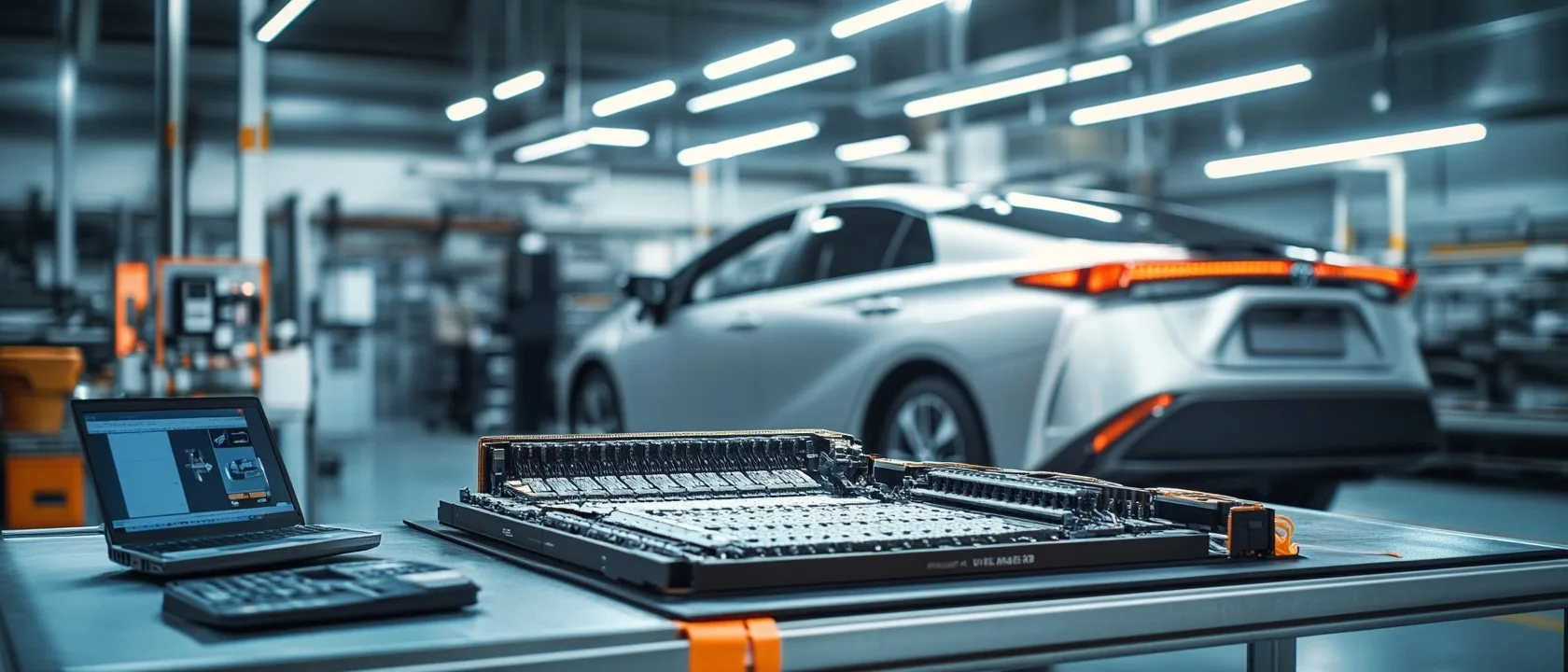Toyota Prius hybride accu-pakket op de werkbank met laptop voor diagnose bij MTechniek Alkmaar