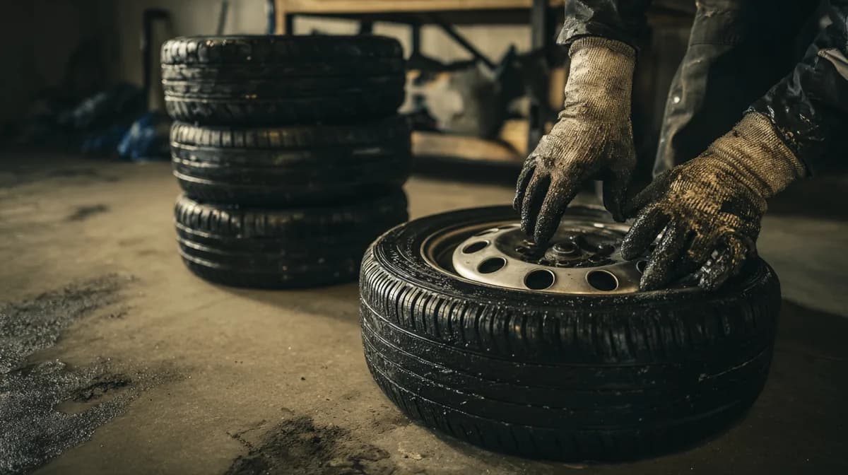 Banden wisselen bij MTechniek Alkmaar Monteur wisselt banden in de werkplaats van MTechniek Alkmaar