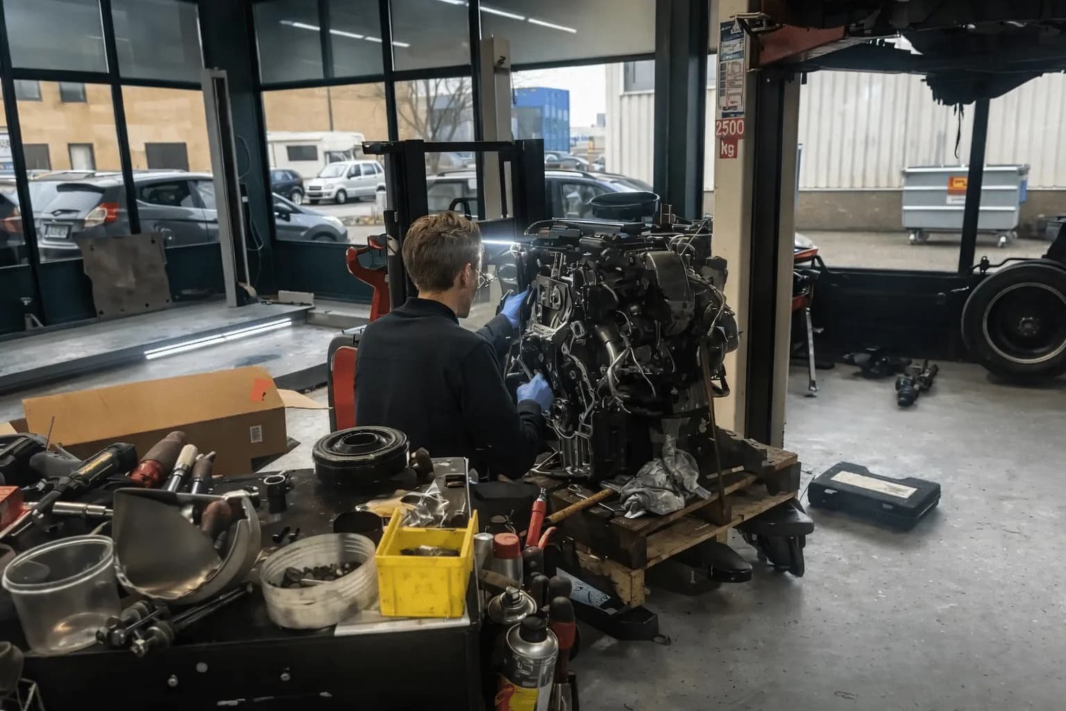 Motordiagnose en reparatie — MTechniek Alkmaar Monteur van MTechniek voert motordiagnose uit op een uitgebouwde motor — dealerniveau diagnose in Alkmaar.